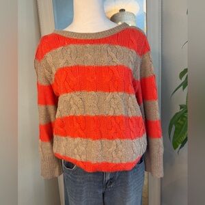 LOFT Women's Sweater with Red and Brown Stripes